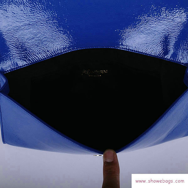 YSL belle de jour patent leather clutch 39321 blue - Click Image to Close